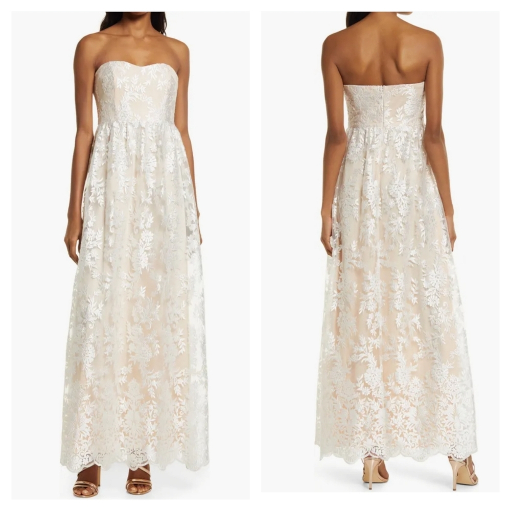 Strapless Lace Overlay Maxi Dress - Ivory/Nude